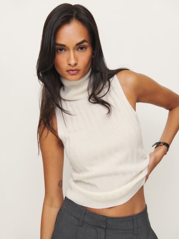 Rowyn Cashmere Turtleneck Tank - Gossamer